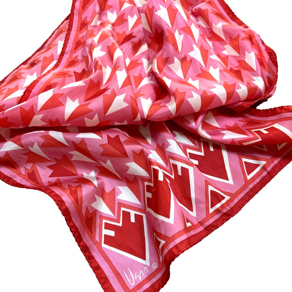Vintage VERA Pink Red & White Silky Scarf Abstract Artsy Long Rectangle Abstract - Picture 7 of 7